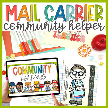 Preview of Mail Carrier Community Helper Interactive Notebook & Slideshow Lesson Plan Set