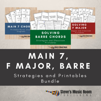 Preview of Main 7, F Major, Barre Printable Chord Chart Diagrams | Bundle | Strategies