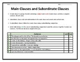 Main Clauses and Subordinate Clauses Worksheet