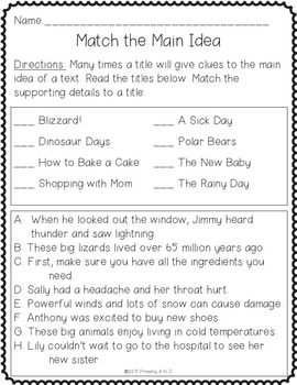 Main Idea and Supporting Details- Anchor Charts, Graphic Organizers