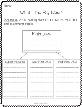 Main Idea and Supporting Details- Anchor Charts, Graphic Organizers ...