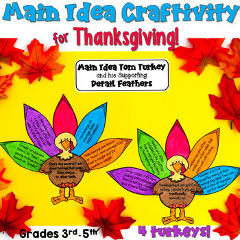 Preview of Main Idea Activity for Thanksgiving: Turkey Craftivity for 3rd, 4th, 5th Grade