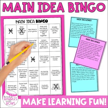 Preview of Main Idea Bingo Game - For 4th, 5th, 6th Grade