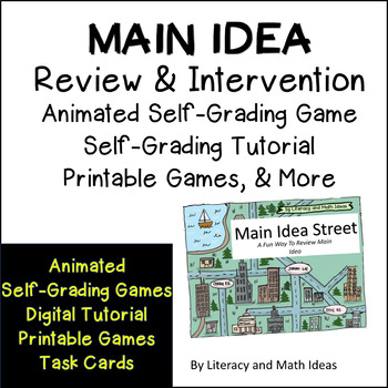 Preview of Self-Grading Main Idea Task Cards & Intervention Plus Animated Activity
