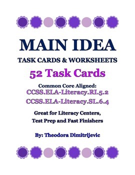 Preview of Main Idea Bundle - Includes 52 Task Cards - Aligned to RI.5.2 and SL.6.4