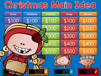 Preview of Main Idea Christmas Jeopardy Style Game Show Distance Learning Google Classroom