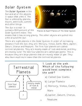 reading comprehension solar system