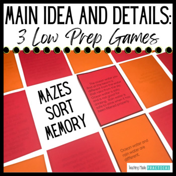 Preview of Main Idea & Details Centers - Fun Practice, Sort, Mazes - Printable Games