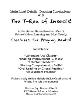 Preview of Main Idea! Details! Drawing Conclusions! #13: The T-Rex of Insects!