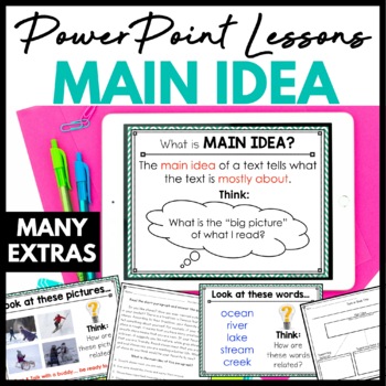 Preview of Main Idea Mini Lesson Slides for 3rd 4th 5th Grade Central Idea ELA Practice