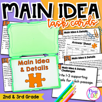 Preview of Main Idea & Details Task Cards 2nd 3rd Grade Reading Comprehension RI.2.2 RI.3.2