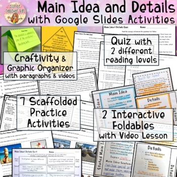 Preview of Main Idea & Details Unit: Passages Interactive Notebook Video Lessons Activities