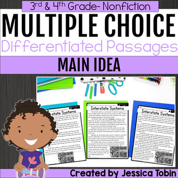 Preview of Main Idea Differentiated Reading Passages 3rd Grade & 4th Grade Multiple Choice