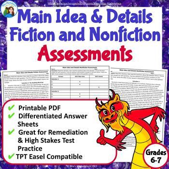 Preview of Main Idea & Details Fiction and Nonfiction Assessments Grade 6-7