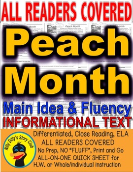 Preview of Main Idea Fluency ELA Peach Month Close Reading Leveled Passages for Centers