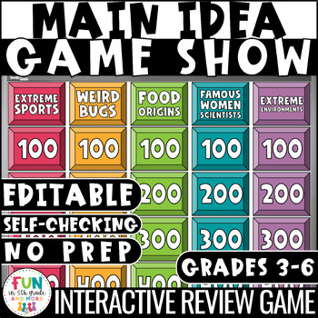 Preview of Main Idea Game Show | Find the Main Idea | ELA Test Prep Reading Review Game