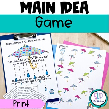 Preview of Main Idea Game with Key Details Anchor Chart & Speech Short Story Comprehension