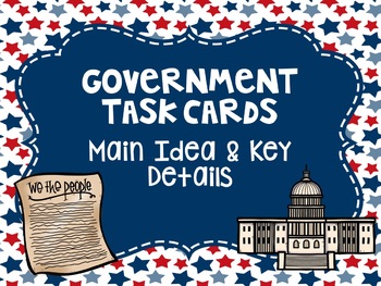 Preview of Main Idea Government Task Cards - 3rd Grade FSA Style