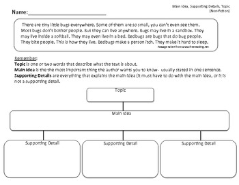 Plot Graphic Organizer (story map) with Main Idea Practice (Fiction