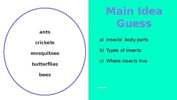 Preview of Main Idea Guess: Bugs Are Insects by Anne Rockwell