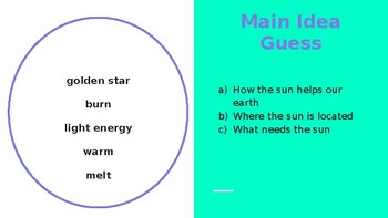 Preview of Main Idea Guess: Living Sunlight by Molly Bang & Penny Chisholm