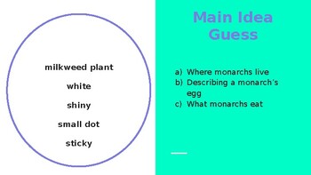 Preview of Main Idea Guess: Monarch Butterfly by Gail Gibbons