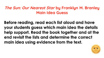 Preview of Main Idea Guess: The Sun: Our Nearest Star by Franklyn M. Branley