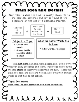 Main Idea Handout by The Teaching Ninja | Teachers Pay Teachers