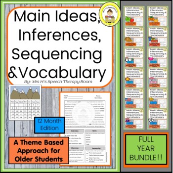 Preview of Main Idea Inferences,Sequencing & Vocabulary Middle School Speech Therapy Bundle