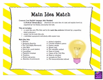 Preview of Main Idea Match & Worksheets