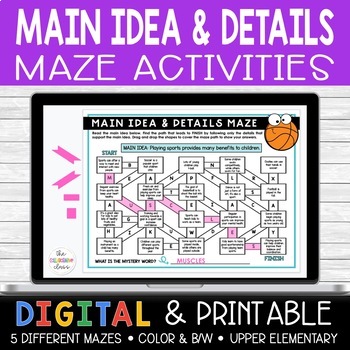 Preview of Main Idea Maze Activities | Worksheets & Google Classroom | Print & Digital