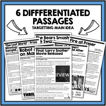  Main Idea Newspaper - Differentiated Reading Passages 