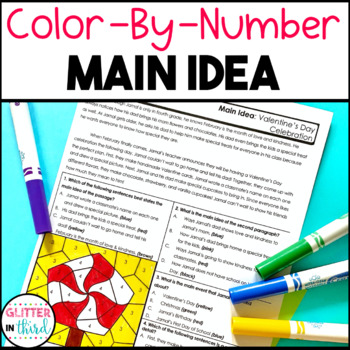 Preview of Main Idea Passages Reading Comprehension Worksheets Color By Number