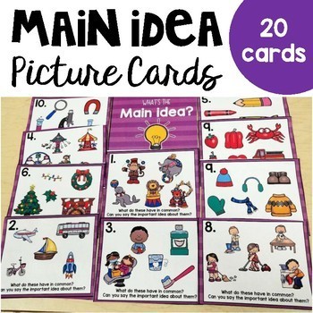 Preview of Main Idea Task Cards | Finding the Main Idea with Pictures Reading Comprehension