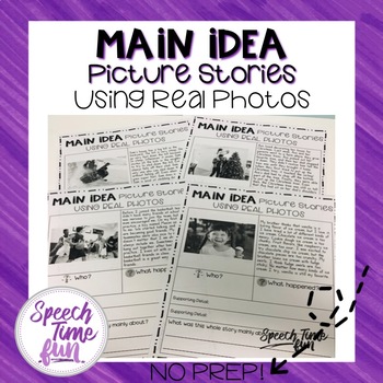 Preview of Main Idea Picture Stories Worksheets Using Real Photos (no prep)