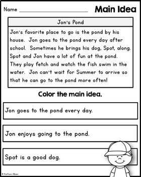 A Box of Colors  Printable Main Idea Reading Passage Activity