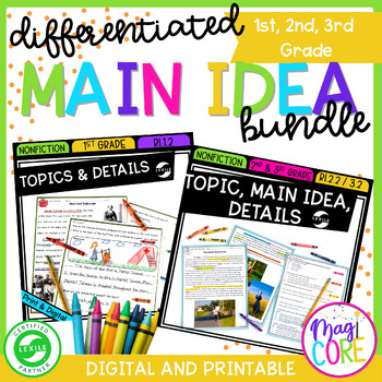 Preview of Main Idea Details Reading Comprehension Differentiated Bundle Passages Worksheet