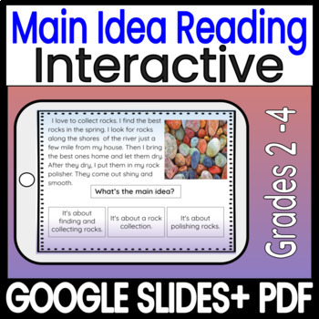 Preview of Main Idea Reading Comprehension | Main Idea Task Cards  Google Slides + PDF
