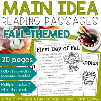 Preview of Main Idea Reading Comprehension Passages Fall Worksheets