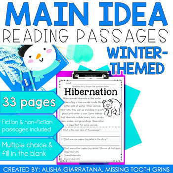 Preview of Main Idea Reading Comprehension Passages Winter Worksheets