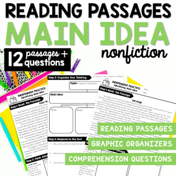 Preview of Main Idea Reading Passages, Worksheets, and Graphic Organizers