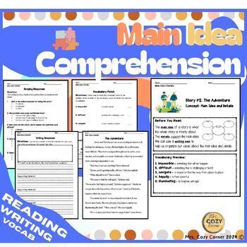Preview of Main Idea Reading, Writing, Vocabulary Comprehension Packet | Grades 2-3