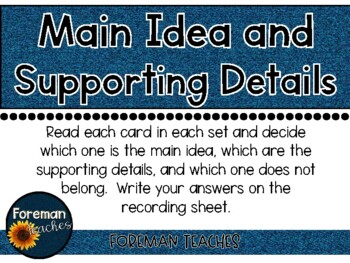 Main Idea and Supporting Details - Sort by Foreman Teaches | TpT