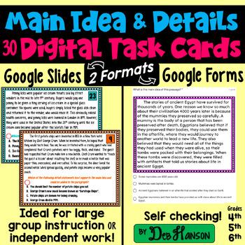 Preview of Main Idea & Supporting Details Task Cards using Google Forms or Google Slides