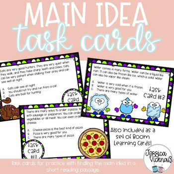 Preview of Main Idea Task Cards Printable, Boom Cards™, and Digital Easel Activity!