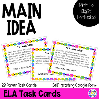 Main Idea Task Cards | Print and Google Classroom | TpT