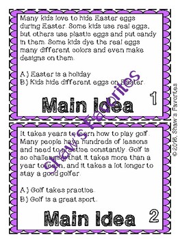 Main Idea Task Cards 2nd-3rd Grade by Shaw's Favorites | TpT