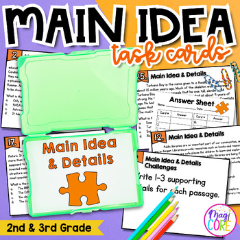 Main Idea Task Cards 2nd & 3rd Grade by Common Core Kingdom | TpT