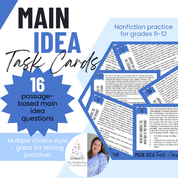 Preview of Main Idea Task Cards | 16 Passages w/ Multiple Choice Questions