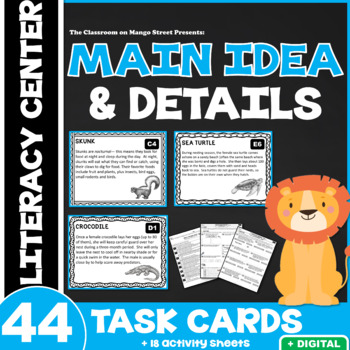 Preview of Main Idea Task Cards & Activity Sheets: Literacy Center